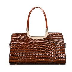 Elevate Your Style with Our Crocodile Pattern Patent Leather Handbag