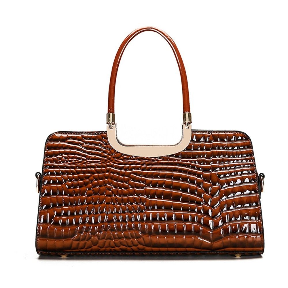 Elevate Your Style with Our Crocodile Pattern Patent Leather Handbag