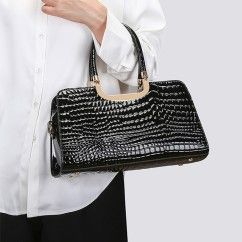 Elevate Your Style with Our Crocodile Pattern Patent Leather Handbag