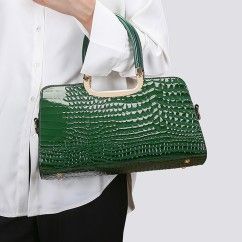 Elevate Your Style with Our Crocodile Pattern Patent Leather Handbag