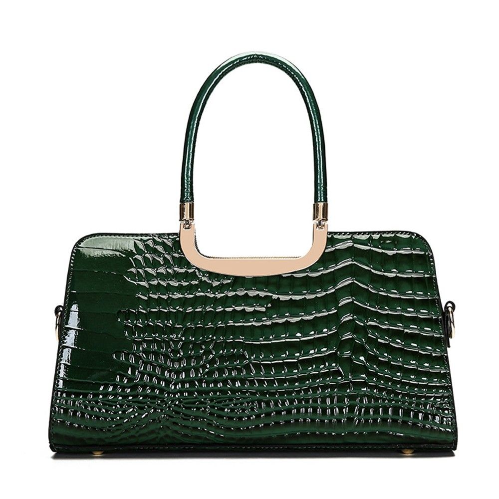 Elevate Your Style with Our Crocodile Pattern Patent Leather Handbag